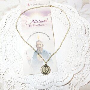 Vintage Round Gold Plated Saint Jude Unisex Religious Prayer Medal Necklace